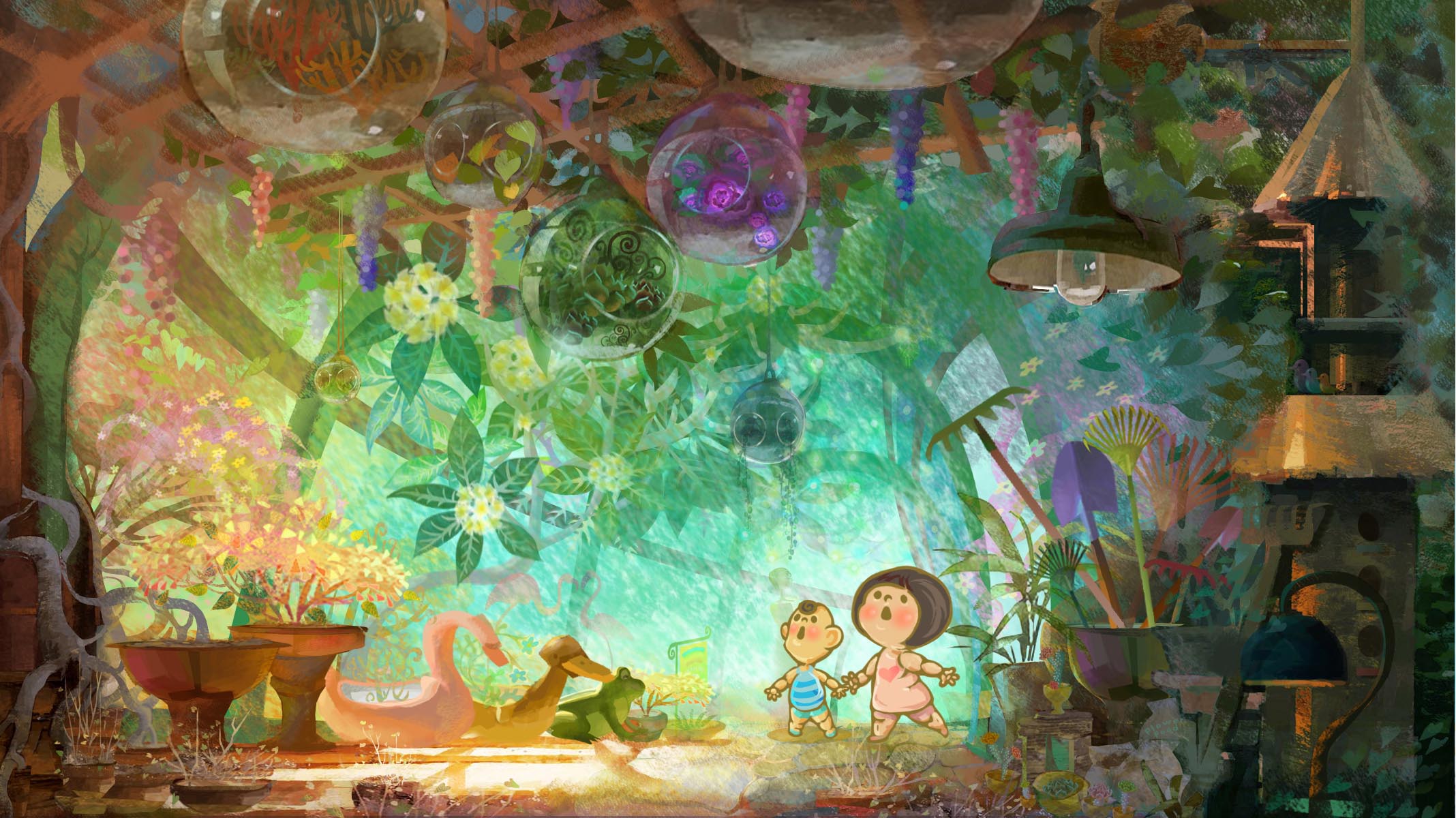an illustration of two children in a colorful magical 