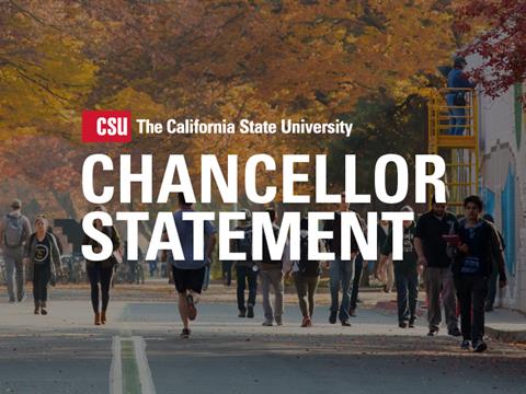 college students walking on a campus with the words chancellor statement over it