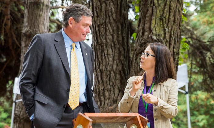 Chancellor White visits Humboldt State in 2015.