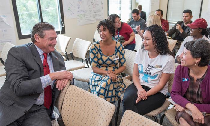 Chancellor White visits Chico State in 2015.