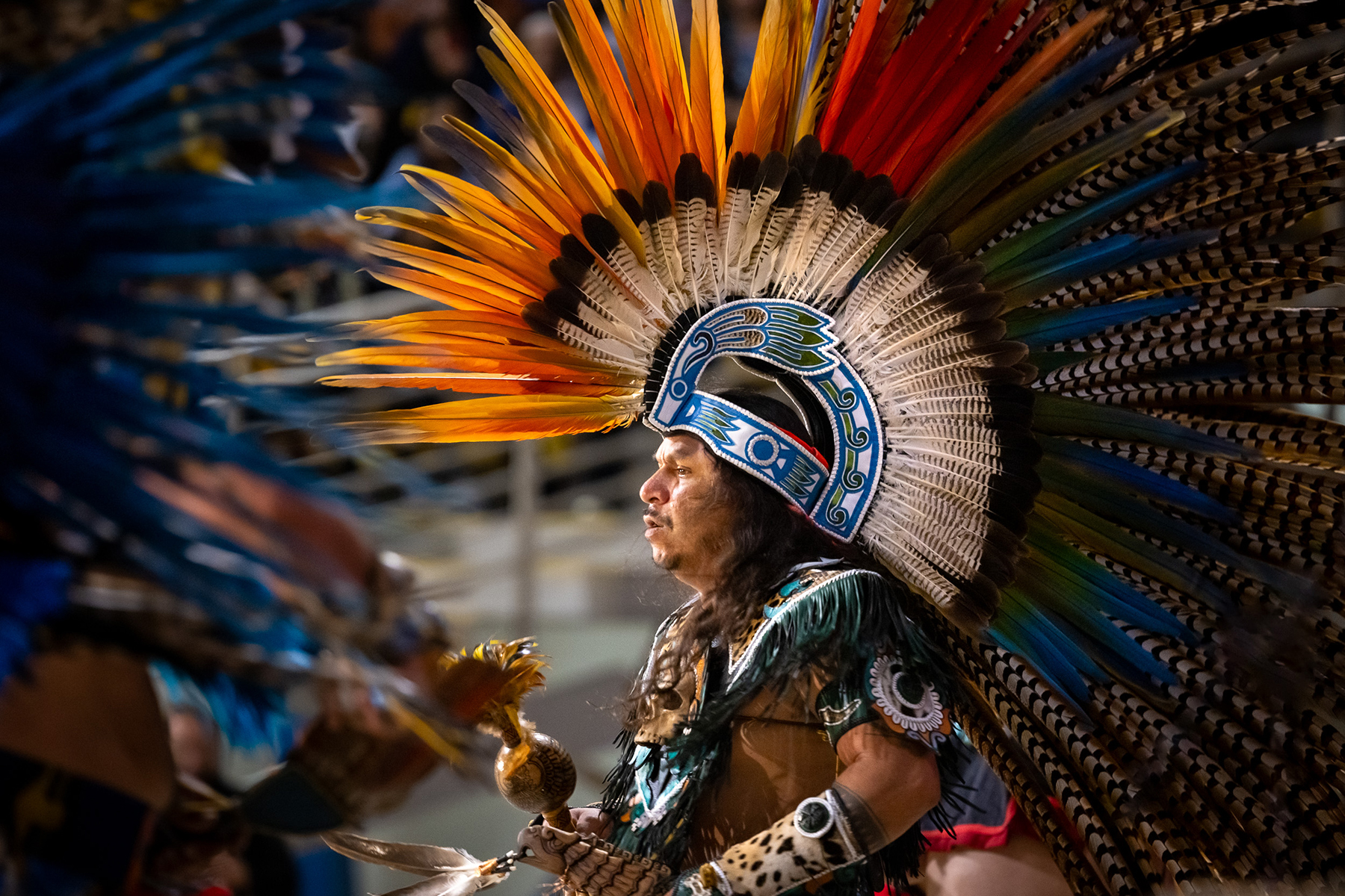 Juan Ayala, of the Chichimeca tribe, performs at Cal State Long Beach's Walter Pyramid.
