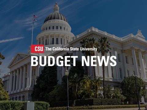 Image of California's Capitol Building with copy &quot;Budget News&quot; across the front.