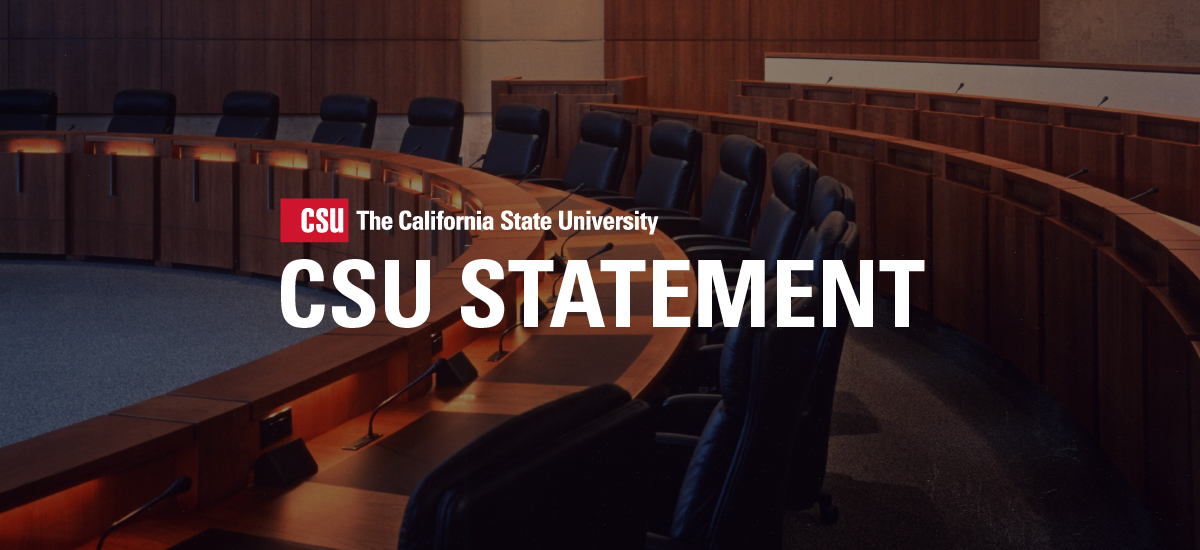 Dumke Auditorium with the copy "CSU Statement" across it.