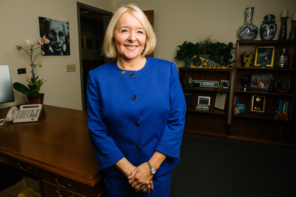 Cal State Bakersfield President Lynnette Zelenzy portrait image in her office.