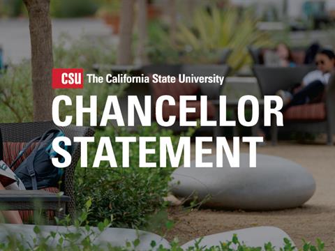 Image of students on campus with the copy &quot;Chancellor Statement&quot; across the middle.