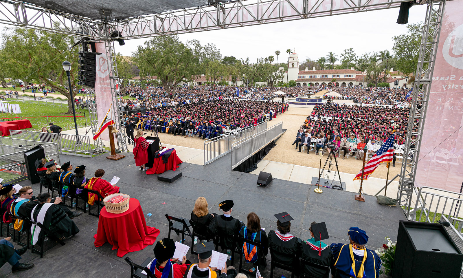 President Erika D. Beck speaks at Commencement, 2019, the campus’s largest class to date.