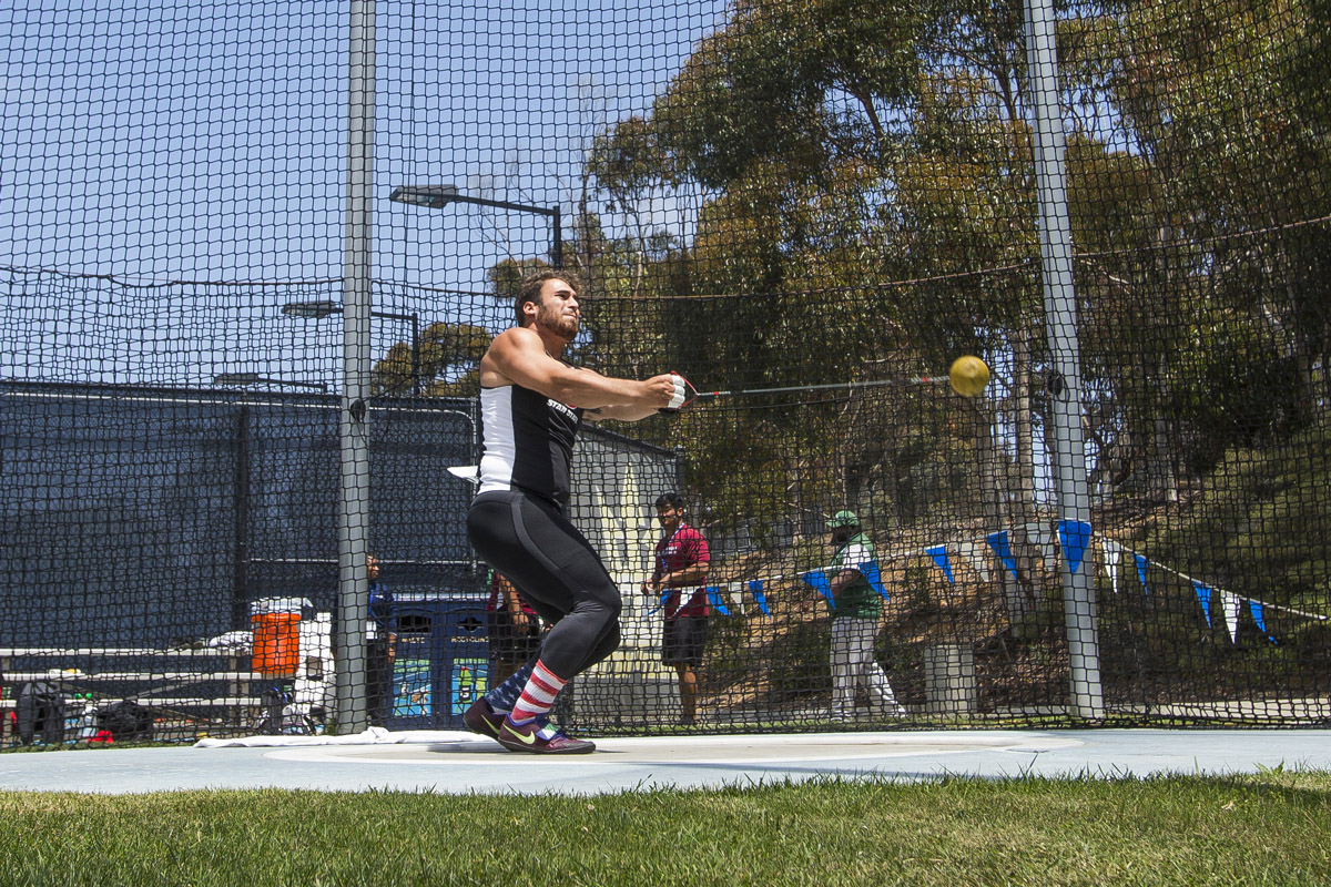 Eric Bejaran competes in the hammer throw during a meet on May 3, 2019. Bejaran earned All-American honors for two consecutive ye​ars.
