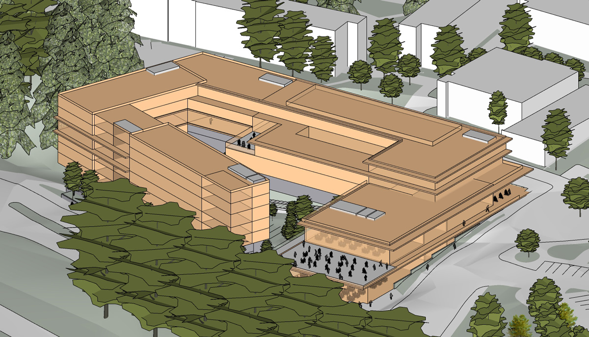 an artist rendering of a proposed new building