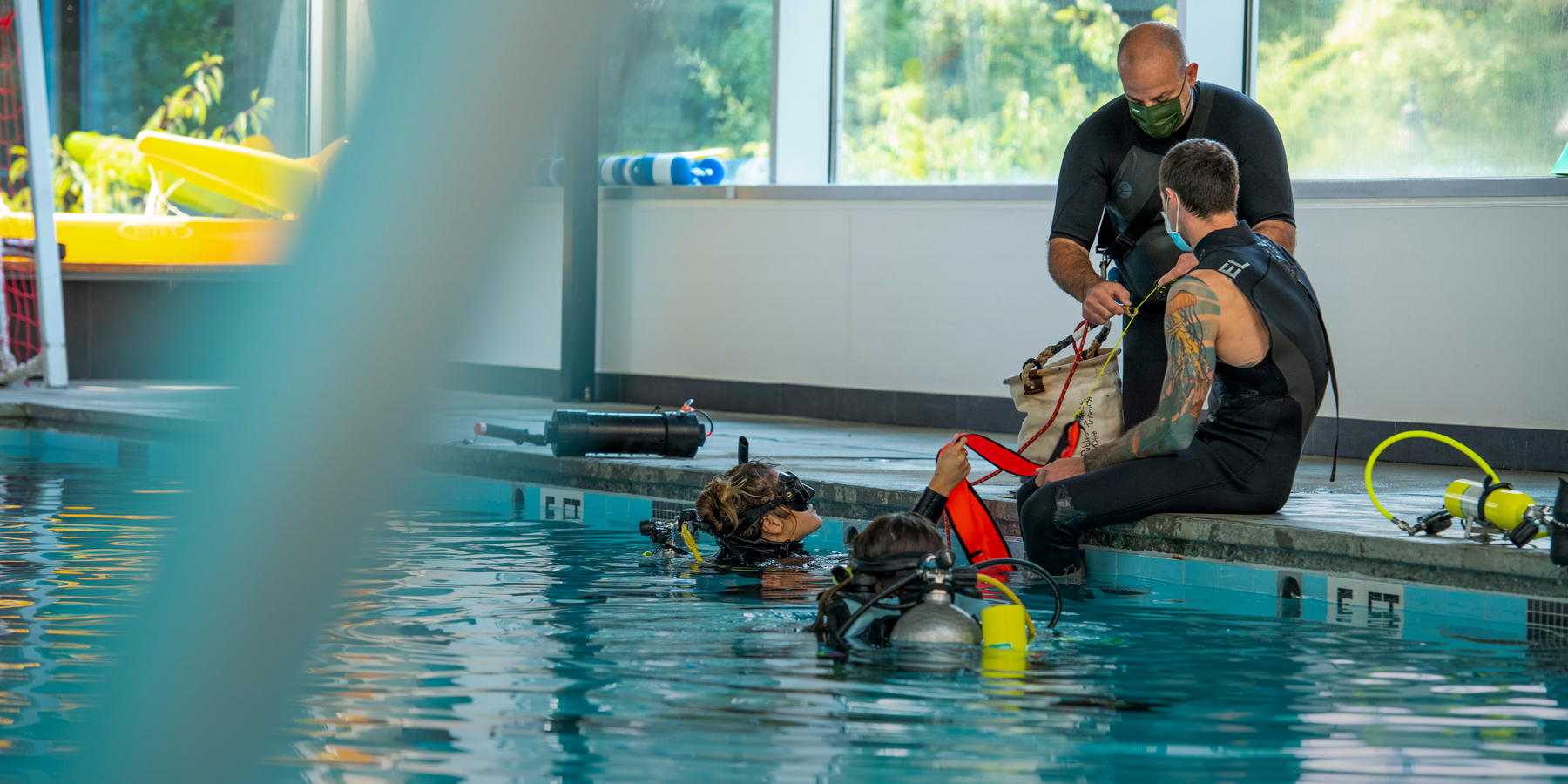Volunteer divers at Humboldt State gear up for the Public Safety Diver certification course.
