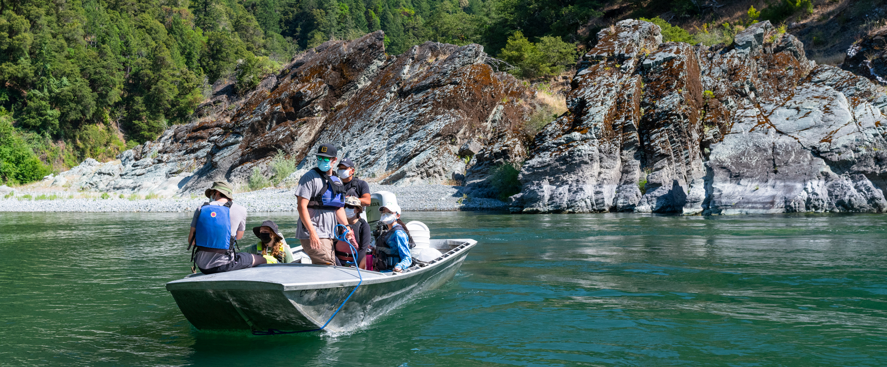Cal Poly Humboldt students on a jet boat in the Klamath Basin.
