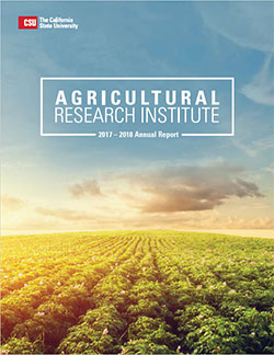 Agricultural Research Institute twenty seventeen to twenty eighteen annual report cover depicting a sunset over a farm field