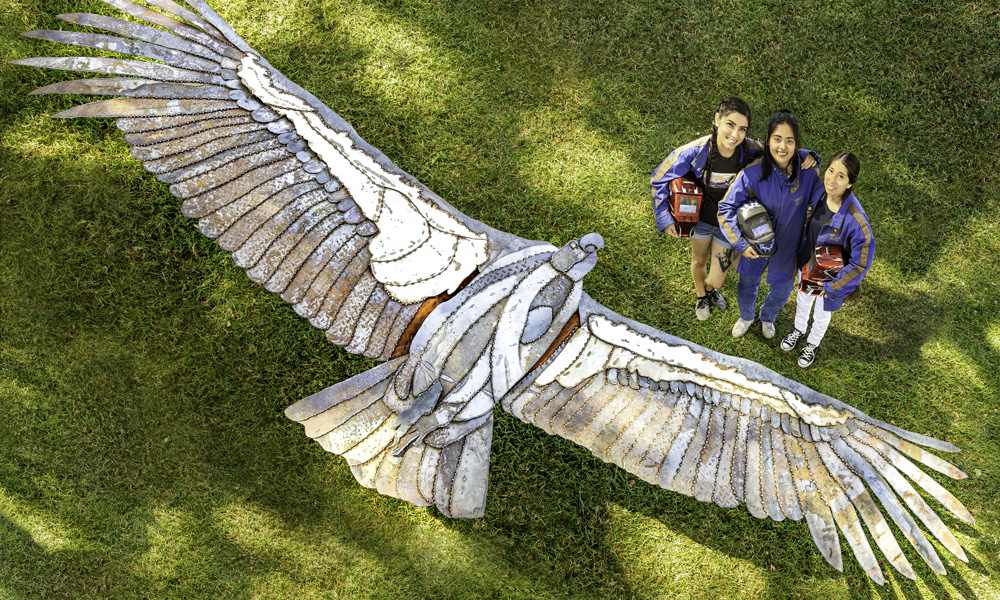 A 17-foot California condor sculpture created by CSU Channel Islands (CSUCI) art students 