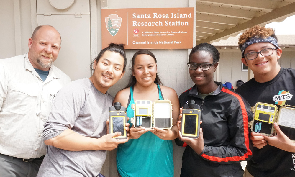 CSU Channel Islands students pose with ultrasonic bat detectors