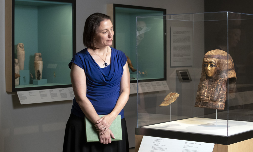 Kate Liszka admiring Egyptian artifacts