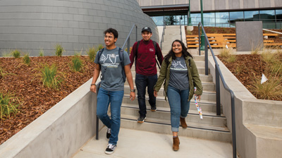 Three students walking together