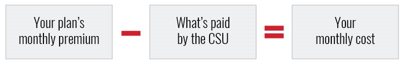 Your plan's monthly premium - What's paid by the CSU = Your monthly cost