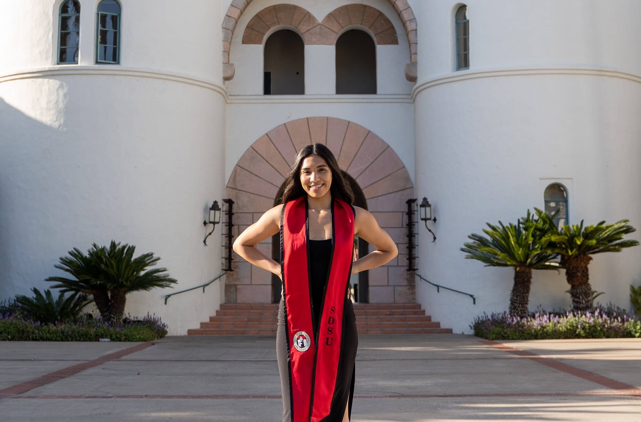 SDSU student poses with her stole.