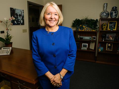 Cal State Bakersfield President Lynnette Zelenzy portrait image in her office.