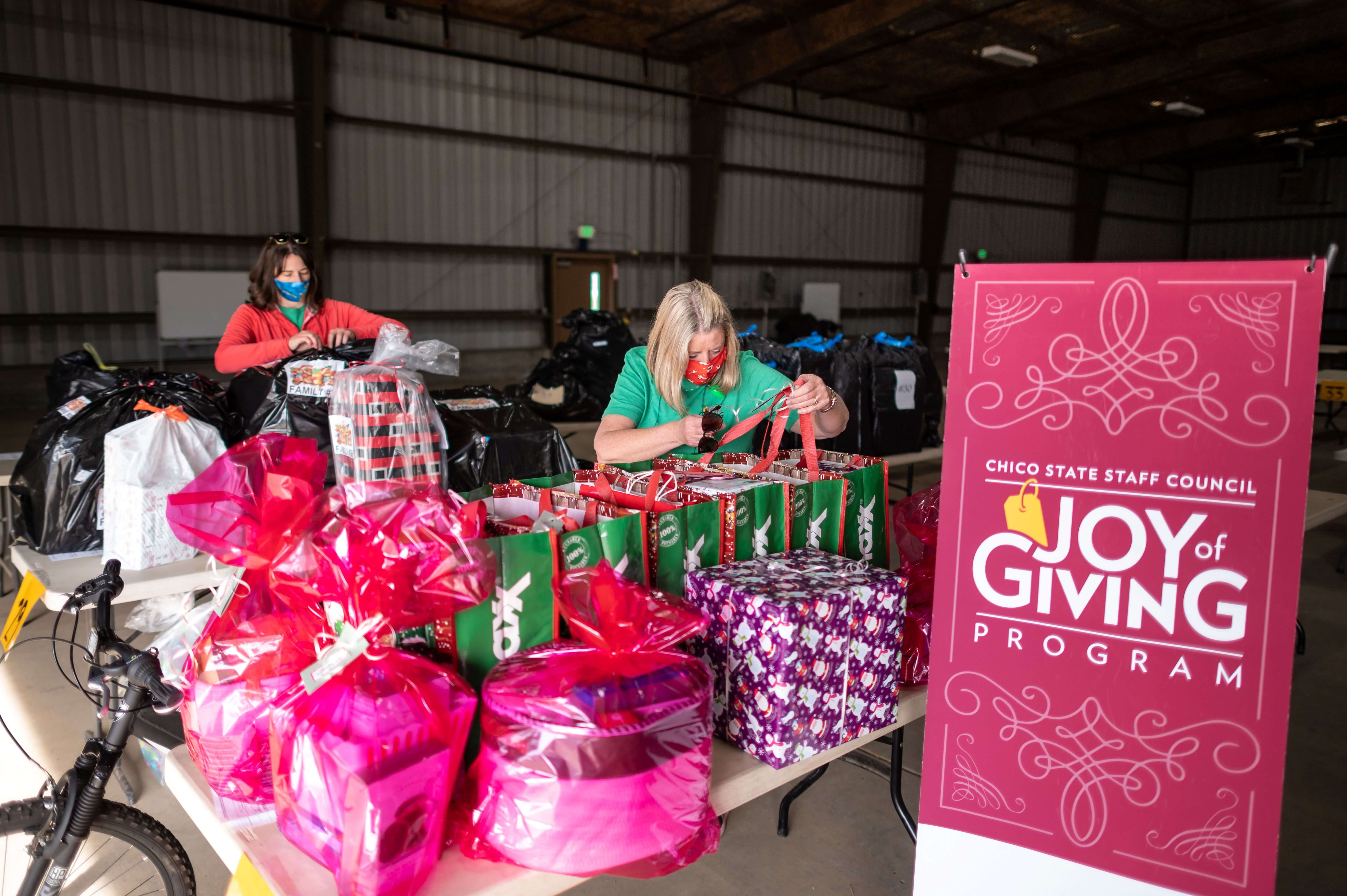 Staff Council members sort donated gifts for Chico State's 2020 Joy of Giving program.