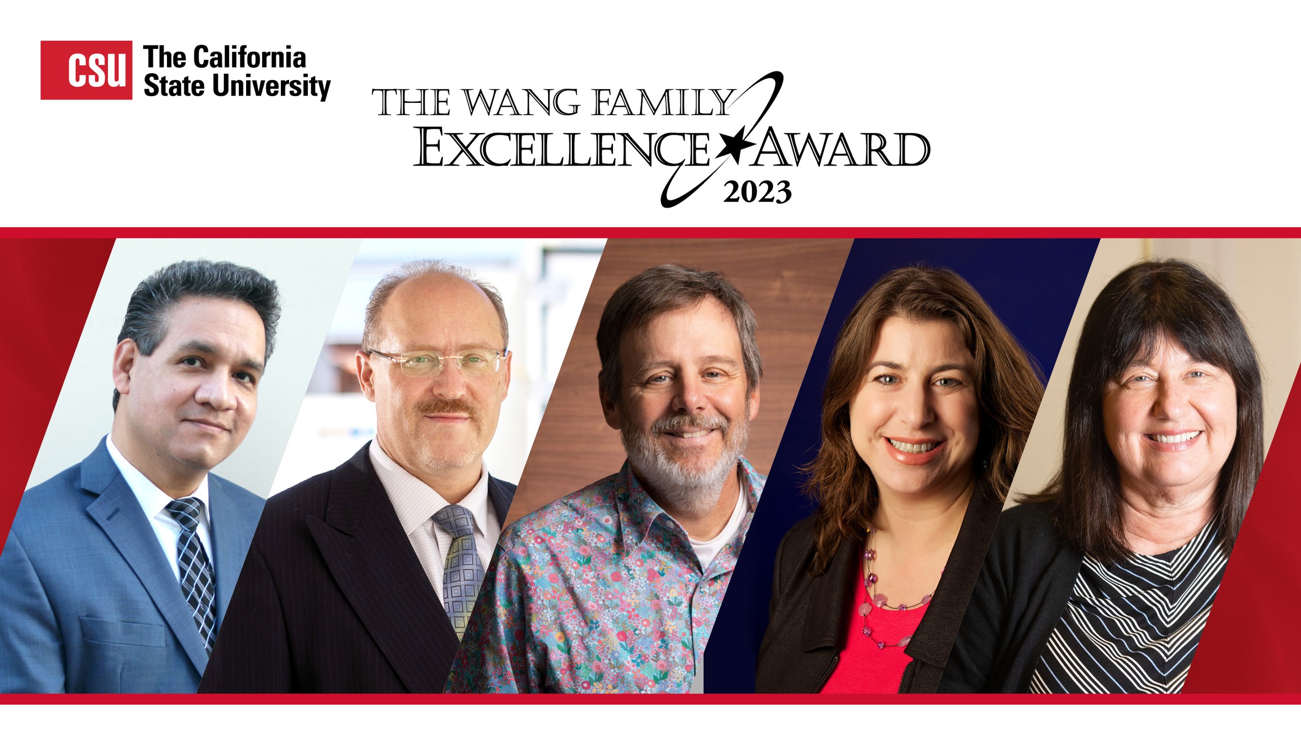 headshots of five people winning an award