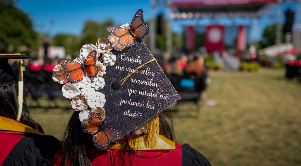 Student's mortarboard at commencement.